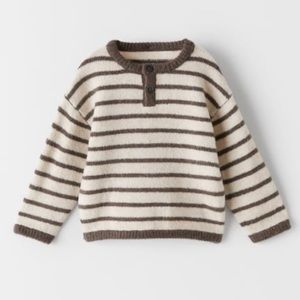 Zara Knit Henley Sweater in Natural, 9-12 months